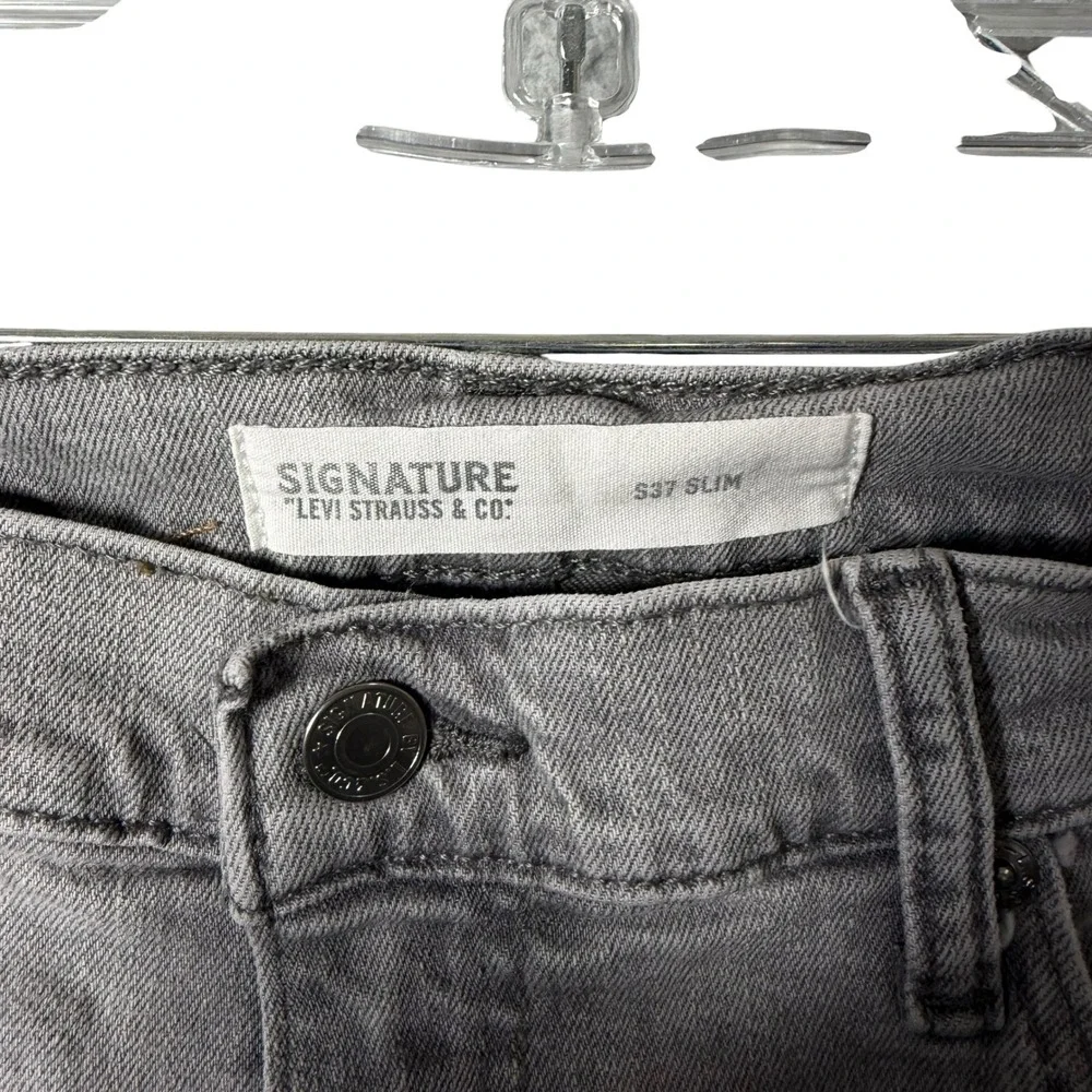Signature Levi Strauss S37 Slim Fit Gray Jeans Raw Hem Mens 38x32 (Act 38 x 29)